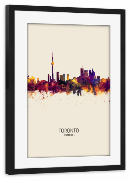 Poster mit Rahmen schwarz "Toronto Canada Skyline Beige" artboxONE - Städte - Toronto,Canada,Skyline,Cityscape,Painting,Watercolour,Stadtbild