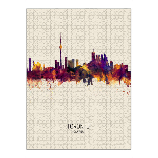Puzzle Ravensburger "Toronto Canada Skyline Beige" artboxONE - Städte - Toronto,Canada,Skyline,Cityscape,Painting,Watercolour,Stadtbild