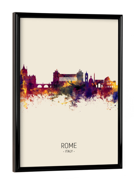 Poster mit schwarzem Rahmen "Rome Italy Skyline Beige" artboxONE - Städte / Rom - Rome,Italy,Skyline,Cityscape,Painting,Watercolour,Stadtbild