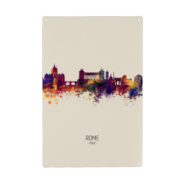 Metall Poster "Rome Italy Skyline Beige" artboxONE - Städte / Rom - Rome,Italy,Skyline,Cityscape,Painting,Watercolour,Stadtbild - Blechschild