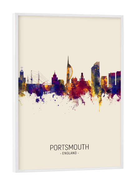 Poster mit weißem Rahmen "Portsmouth England Skyline Beige" artboxONE - Städte - Portsmouth,England,Skyline,Cityscape,Painting,Watercolour,Stadtbild