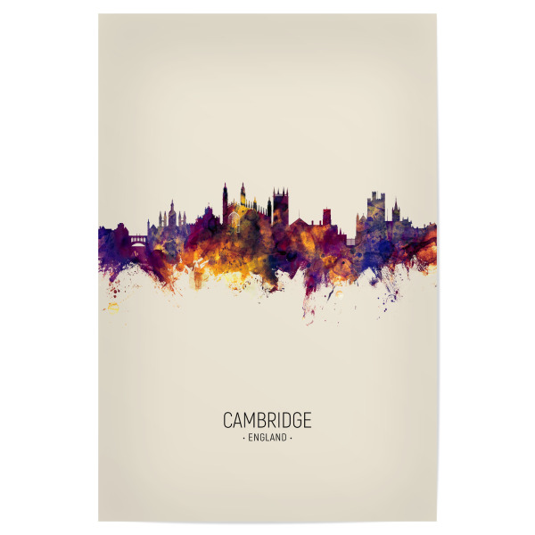 Poster "Cambridge England Skyline Beige" artboxONE - Städte - Cambridge,England,Skyline,Cityscape,Painting,Watercolour,Stadtbild