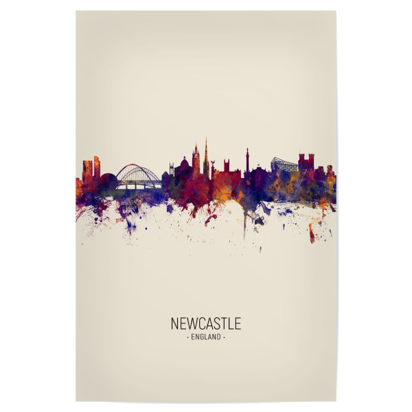 Poster "Newcastle England Skyline Beige" artboxONE - Städte - Newcastle,England,Skyline,Cityscape,Painting,Watercolour,Stadtbild
