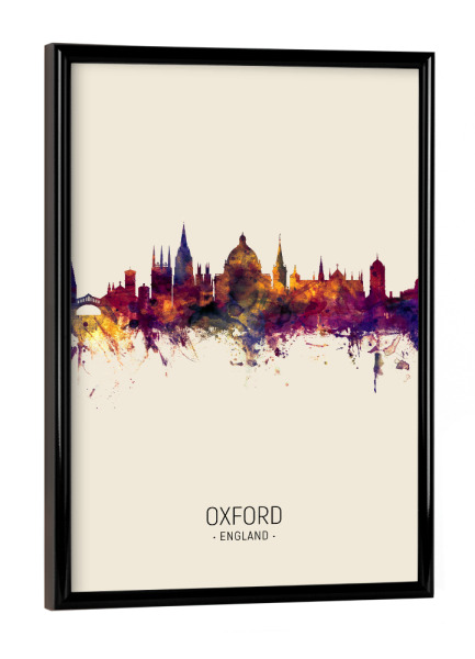 Poster mit schwarzem Rahmen "Oxford England Skyline Beige" artboxONE - Städte - Oxford,England,Skyline,Cityscape,Painting,Watercolour,Stadtbild