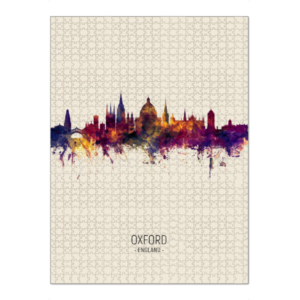 Puzzle Ravensburger "Oxford England Skyline Beige" artboxONE - Städte - Oxford,England,Skyline,Cityscape,Painting,Watercolour,Stadtbild
