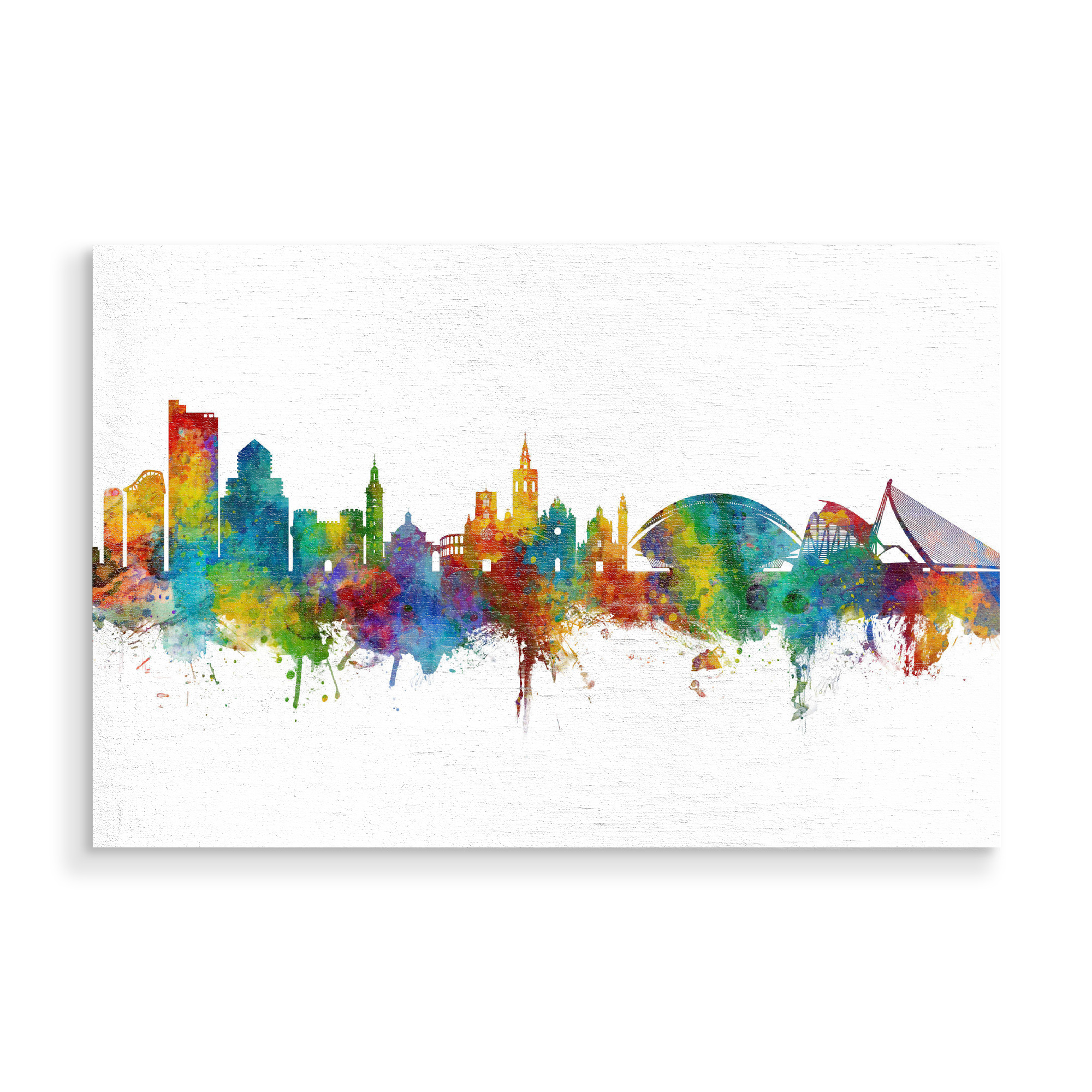 Holzbild "Valencia Spain Skyline" artboxONE - Städte - Valencia,Spain,Skyline,Cityscape,Painting,Watercolour,Stadtbild
