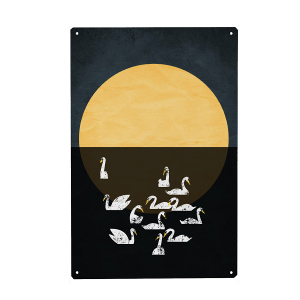 Holzbild "Sleeping Swans" artboxONE - Tiere - See,Nacht,Schwäne,Sonnenuntergang,Abstrakt