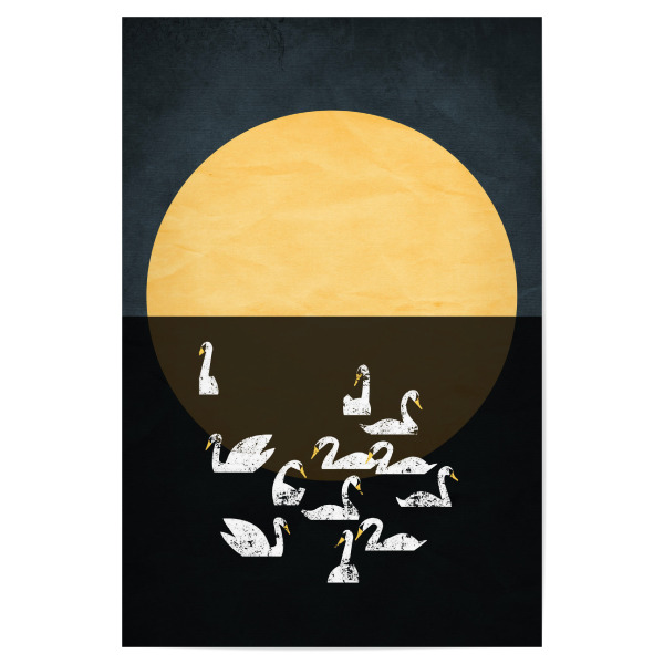 Poster 30x20 cm "Sleeping Swans" artboxONE - Tiere - See,Nacht,Schwäne,Sonnenuntergang,Abstrakt