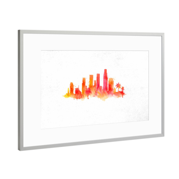 Poster mit Rahmen Silber "Silhouette Los Angeles watercolor" artboxONE - Städte / Los Angeles