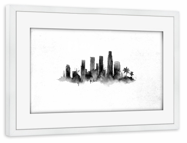 Poster mit Rahmen weiß "Silhouette Los Angeles ink" artboxONE - Schwarzweiß,Städte / Los Angeles
