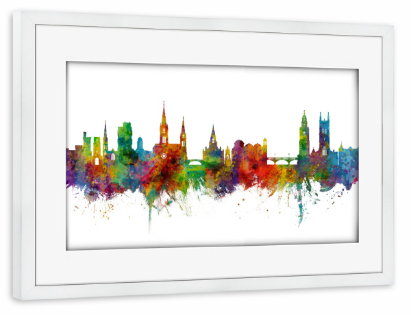 Poster mit Rahmen weiß "Cork Ireland Skyline" artboxONE - Städte - Cork,Ireland,Skyline,Cityscape,Painting,Watercolour,Stadtbild