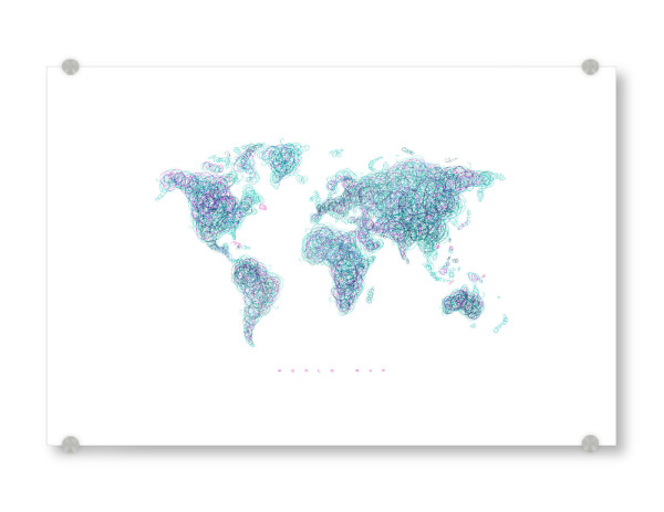 Acrylglasbild "World map tangle line turquoise" artboxONE - Kartografie