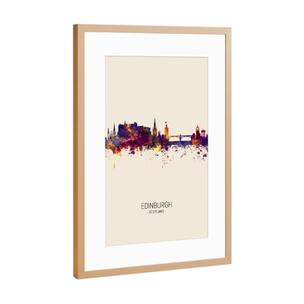 Poster mit Rahmen Kupfer "Edinburgh Scotland Skyline Beige" artboxONE - Städte - Edinburgh,Scotland,Skyline,Cityscape,Painting,Watercolour,Stadtbild