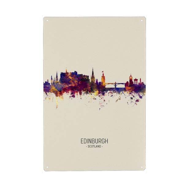 Holzbild "Edinburgh Scotland Skyline Beige" artboxONE - Städte - Edinburgh,Scotland,Skyline,Cityscape,Painting,Watercolour,Stadtbild