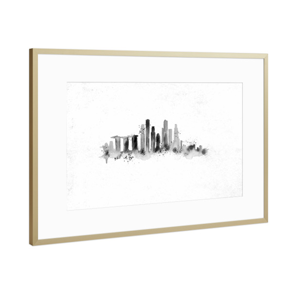 Poster mit Rahmen Gold "Silhouette Singapore ink" artboxONE - Schwarzweiß,Städte / Singapur