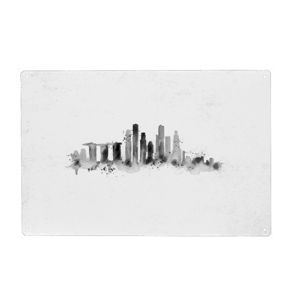 Metall Poster "Silhouette Singapore ink" artboxONE - Schwarzweiß,Städte / Singapur