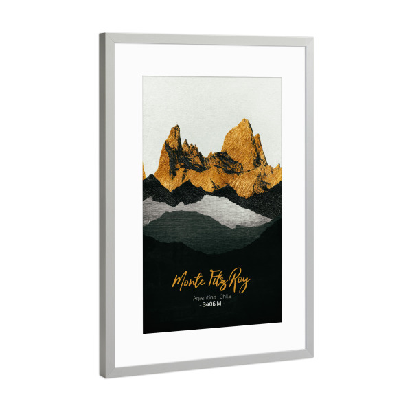 Poster mit Rahmen Silber "Monte Fitz Roy" artboxONE - Natur,Reise - Berge,Gebirge,Gipfel,Himalaya,Alpen,Klettern,Wandern,Bergsteigen,Natur,Landschaft