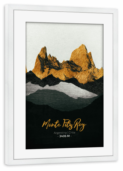 Poster mit Rahmen weiß "Monte Fitz Roy" artboxONE - Natur,Reise - Berge,Gebirge,Gipfel,Himalaya,Alpen,Klettern,Wandern,Bergsteigen,Natur,Landschaft