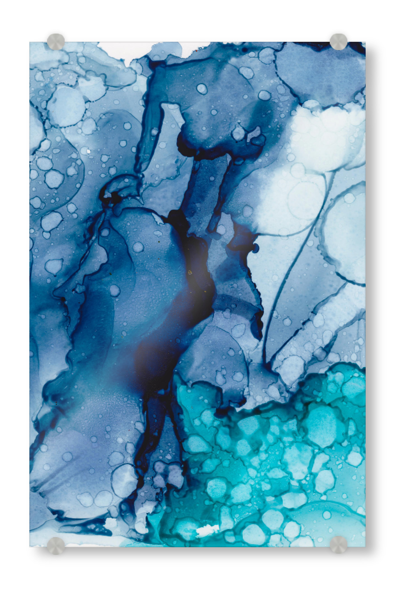 Acrylglasbild "Ink spots" artboxONE - Abstrakt - Ink,Farbe,Abstrakt,Tinte,Wasserfarbe,Farbklecks,Color,Colorful,Blue,Blau,Türkis,Turquoise,Water