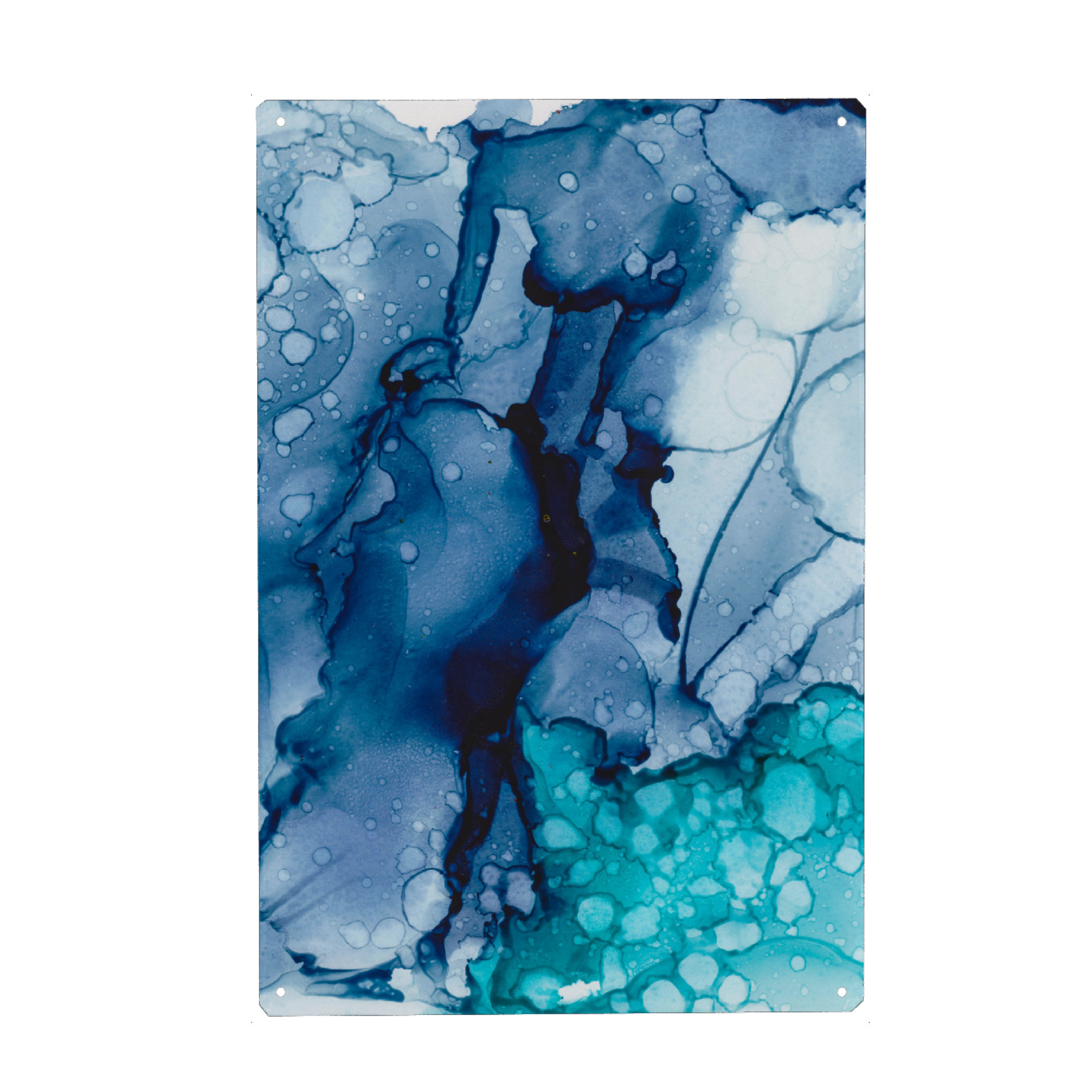 Metall Poster "Ink spots" artboxONE - Abstrakt - Ink,Farbe,Abstrakt,Tinte,Wasserfarbe,Farbklecks,Color,Colorful,Blue,Blau,Türkis,Turquoise,Water