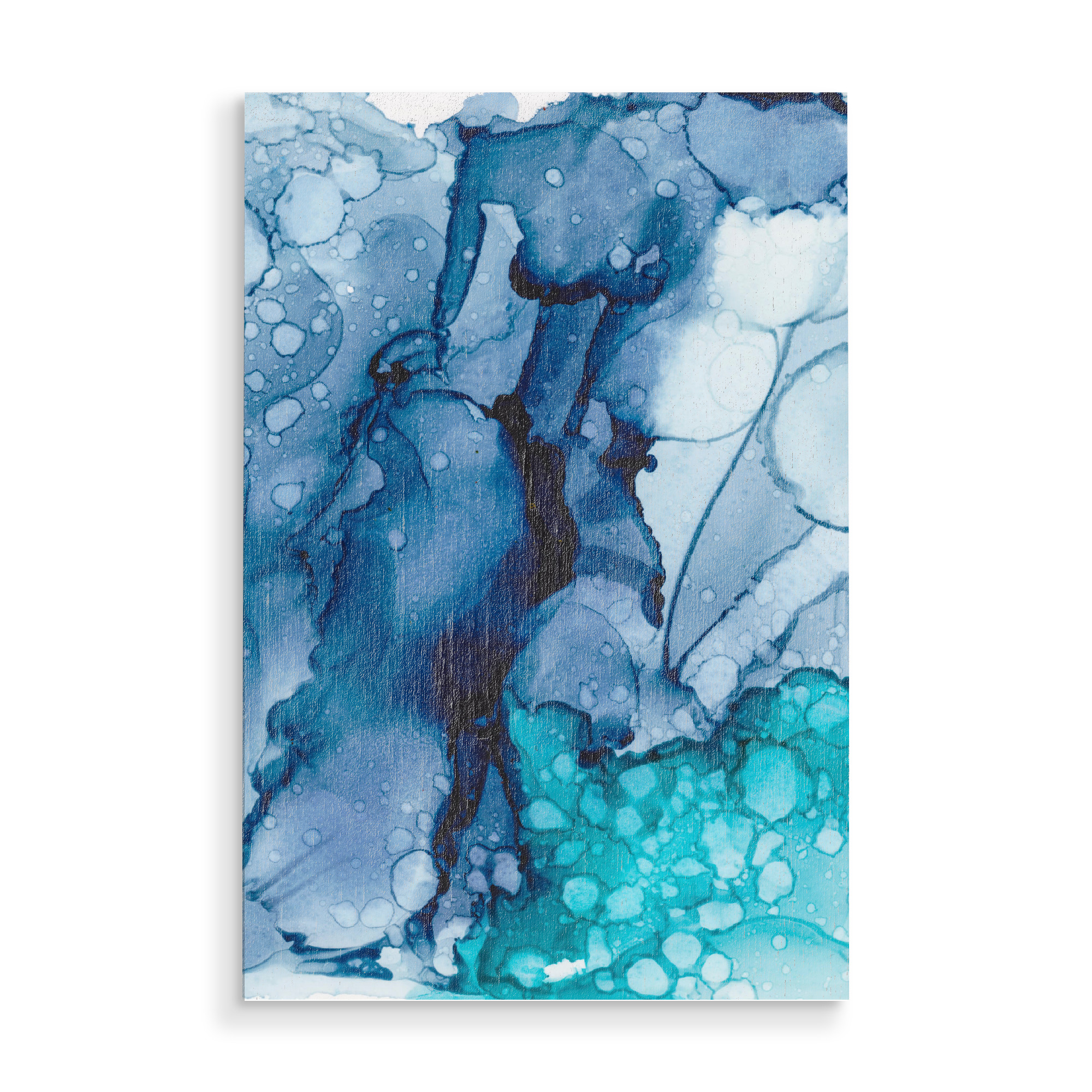 Holzbild "Ink spots" artboxONE - Abstrakt - Ink,Farbe,Abstrakt,Tinte,Wasserfarbe,Farbklecks,Color,Colorful,Blue,Blau,Türkis,Turquoise,Water