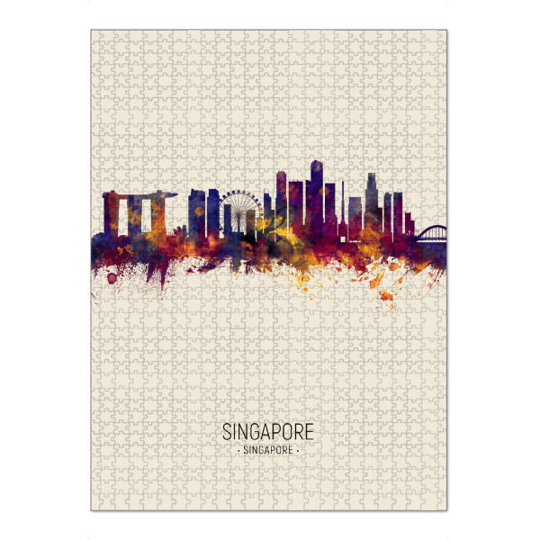 Puzzle Ravensburger "Singapore Skyline Beige" artboxONE - Städte / Singapur - Singapore,Skyline,Cityscape,Painting,Watercolour,Stadtbild