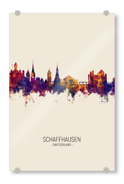 Acrylglasbild "Schaffhausen Skyline Beige" artboxONE - Städte - Schaffhausen,Switzerland,Skyline,Cityscape,Painting,Watercolour,Stadtbild