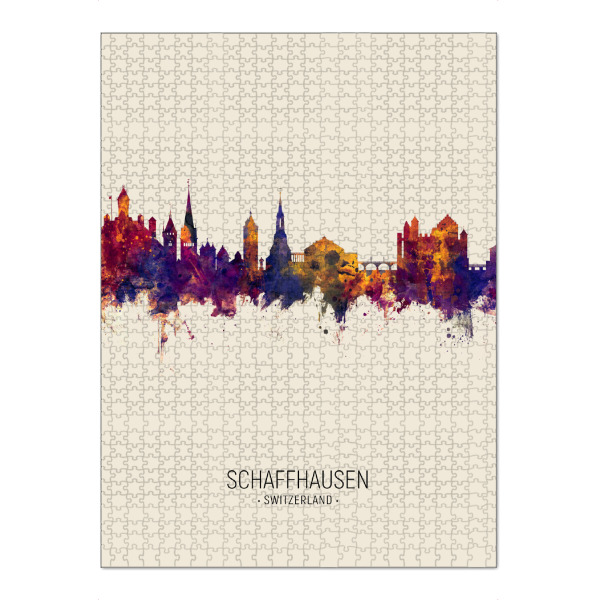 Puzzle Ravensburger "Schaffhausen Skyline Beige" artboxONE - Städte - Schaffhausen,Switzerland,Skyline,Cityscape,Painting,Watercolour,Stadtbild
