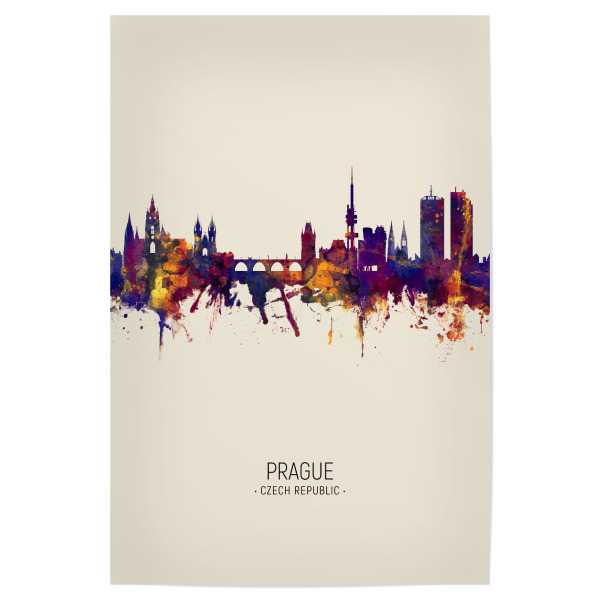 Poster "Prague Skyline Beige" artboxONE - Städte / Prag - Prague,Czech republic,Skyline,Cityscape,Painting,Watercolour,Stadtbild