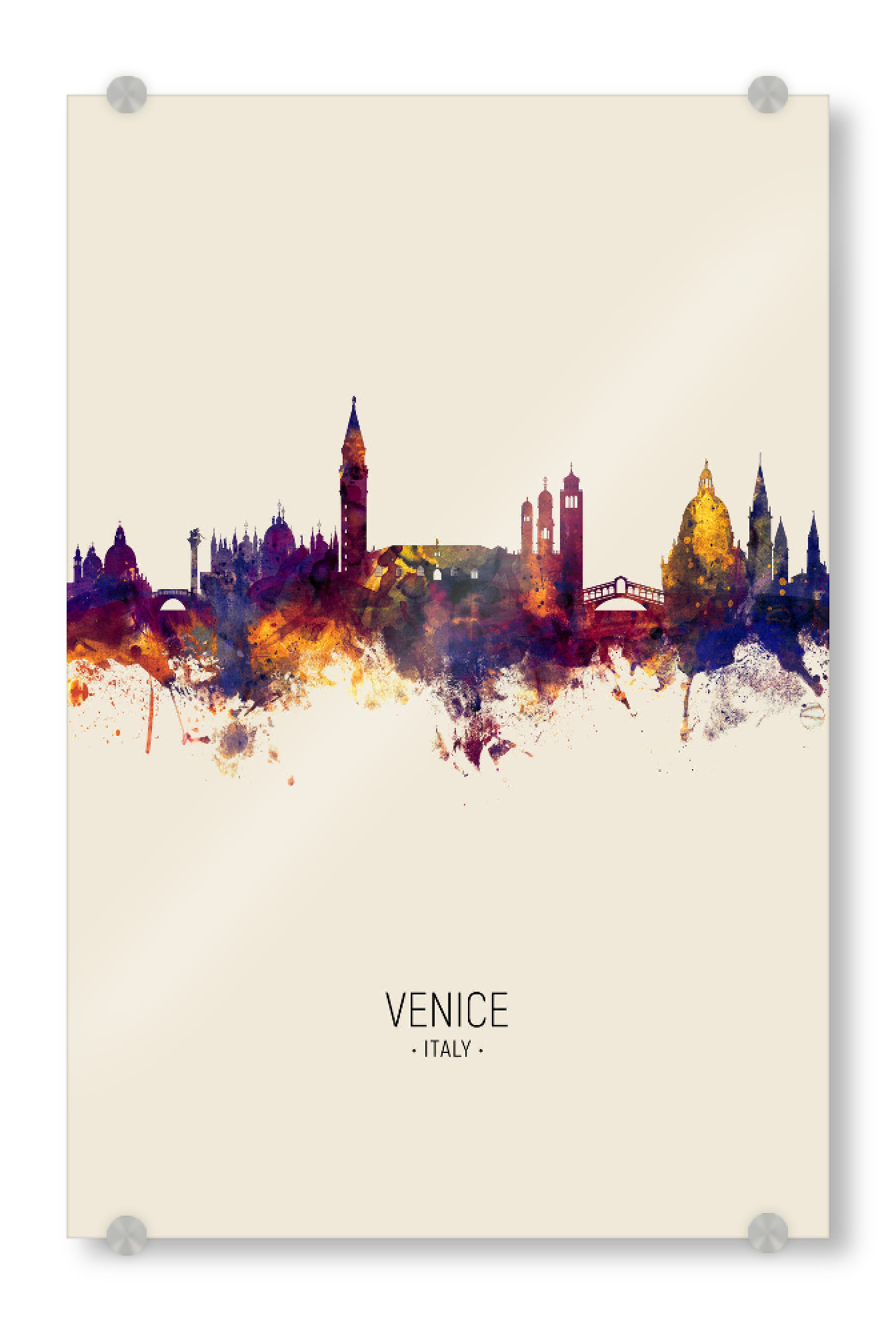 Acrylglasbild "Venice Italy Skyline Beige" artboxONE - Städte / Venedig - Venice,Italy,Skyline,Cityscape,Painting,Watercolour,Stadtbild