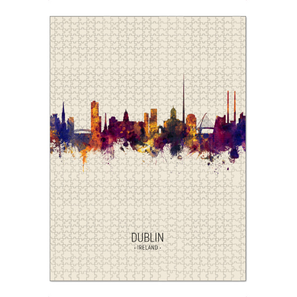 Puzzle Ravensburger "Dublin Ireland Skyline Beige" artboxONE - Städte - Dublin,Ireland,Skyline,Cityscape,Painting,Watercolour,Stadtbild