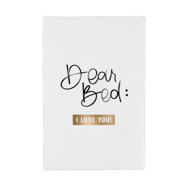 Metall Poster "Bedlove" artboxONE - Typografie - Bed,Bedlove,Love,Dear bed,Iloveyou,Gold,Watercolor,Lettering,Quote - Blechschild