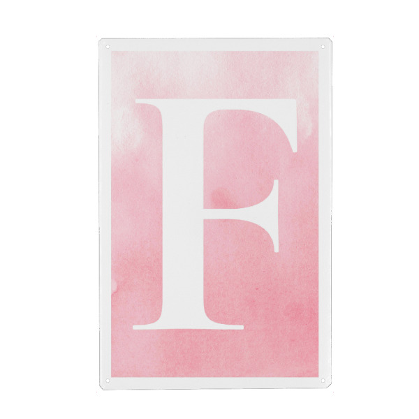 Metall Poster "Babygirl F" artboxONE - Buchstaben / F - Buchstabe,Baby,Babygirl,Pink,Rosa,Aquarell,Geburtstag,Typografie,Clean,Watercolor,F