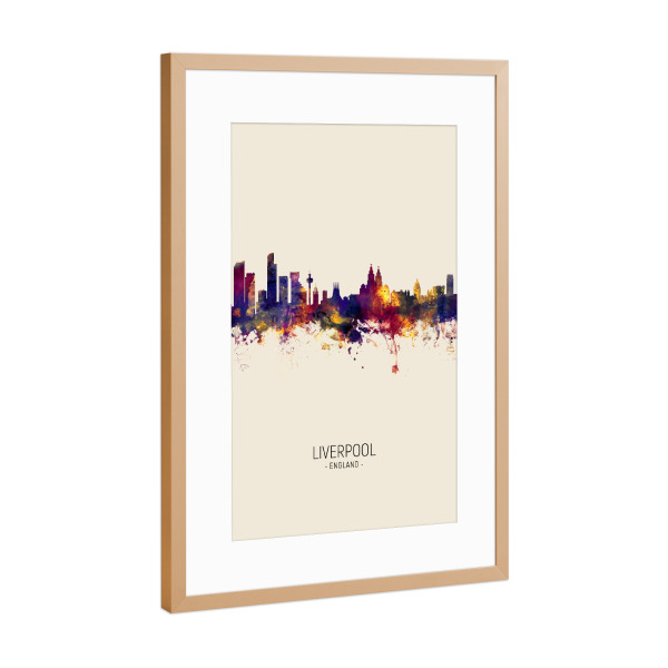 Poster mit Rahmen Kupfer "Liverpool England Skyline Beige" artboxONE - Städte - Liverpool,England,Skyline,Cityscape,Painting,Watercolour,Stadtbild