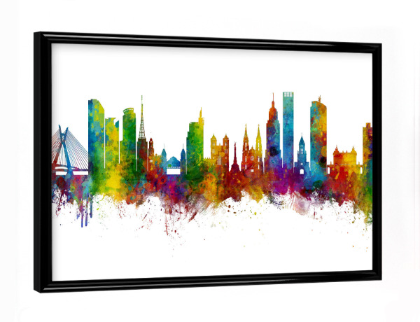 Poster mit schwarzem Rahmen "São Paulo Skyline Brazil" artboxONE - Städte - São paulo,Brazil,Skyline,Cityscape,Painting,Watercolour,Stadtbild