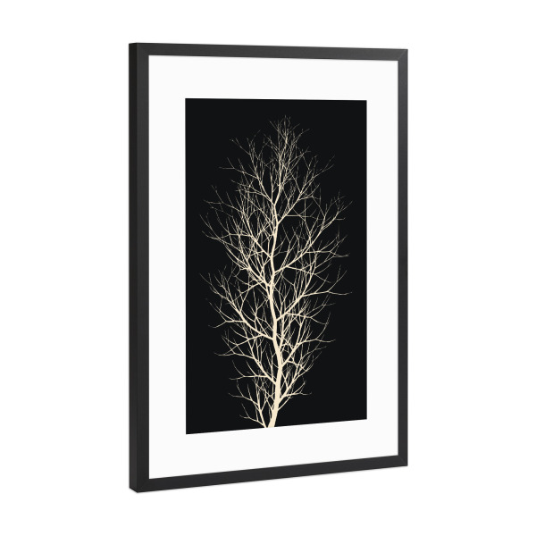 Poster mit Rahmen Schwarz (Metallic) "Black Forrest At Night" artboxONE - Natur,Schwarzweiß - Baum,Wald,Silhouette,Abstrakt