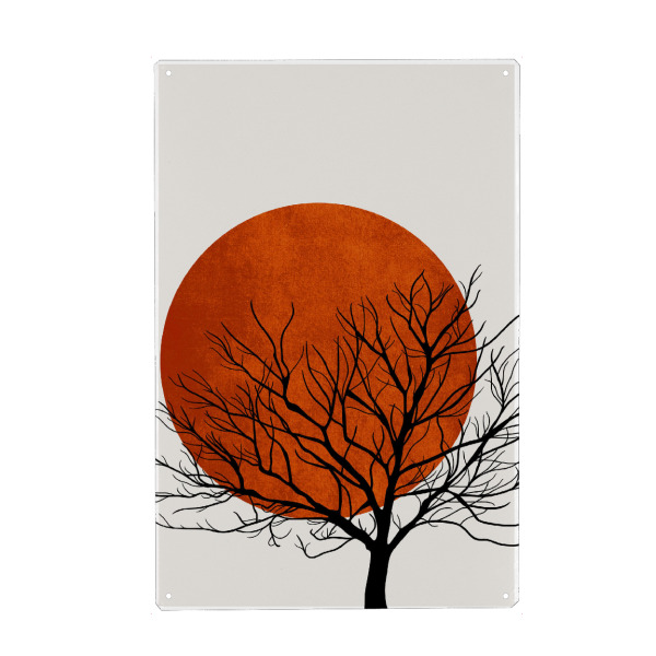 Metall Poster "Winter Sunset" artboxONE - Natur - Baum,Silhouette,Sonne,Mond - Blechschild