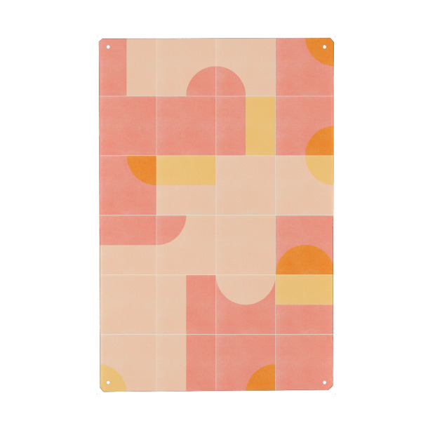 Metall Poster "Retro Tiles Second" artboxONE - Abstrakt - Mid-century-modern,Living coral,Tiles - Blechschild