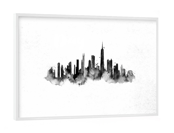 Poster mit weißem Rahmen "Silhouette Chicago ink" artboxONE - Städte,Schwarzweiß,Städte / Chicago
