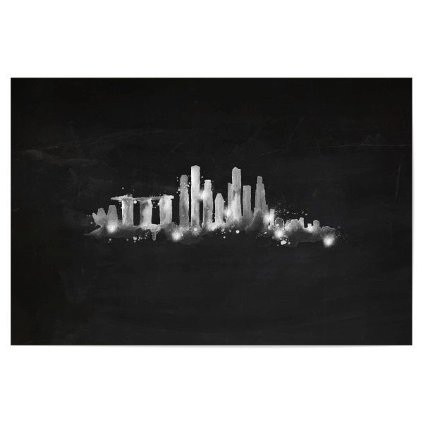 Poster "Silhouette Singapore chalk" artboxONE - Städte,Schwarzweiß,Städte / Singapur