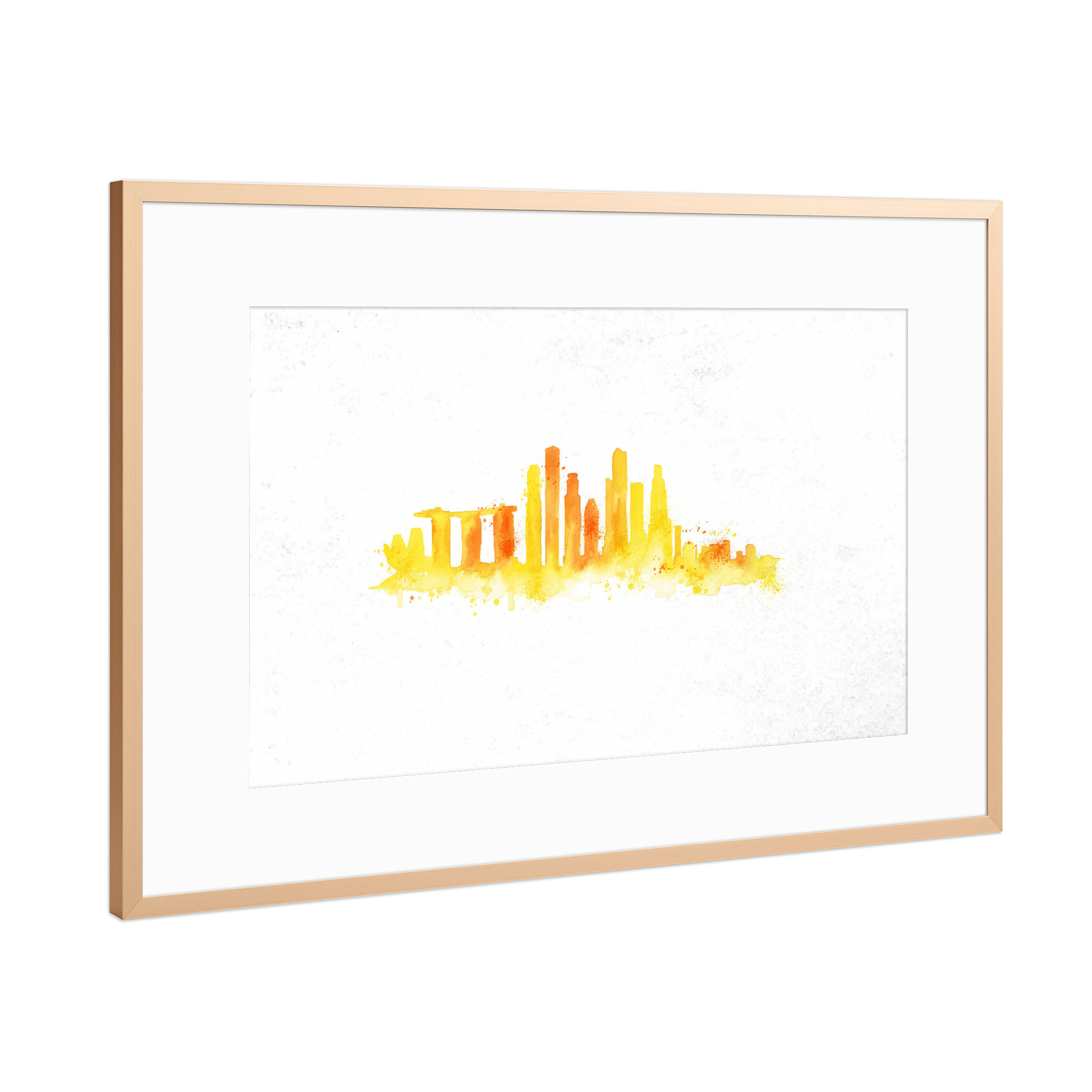 Poster mit Rahmen Kupfer "Silhouette Singapore watercolor" artboxONE - Städte / Singapur