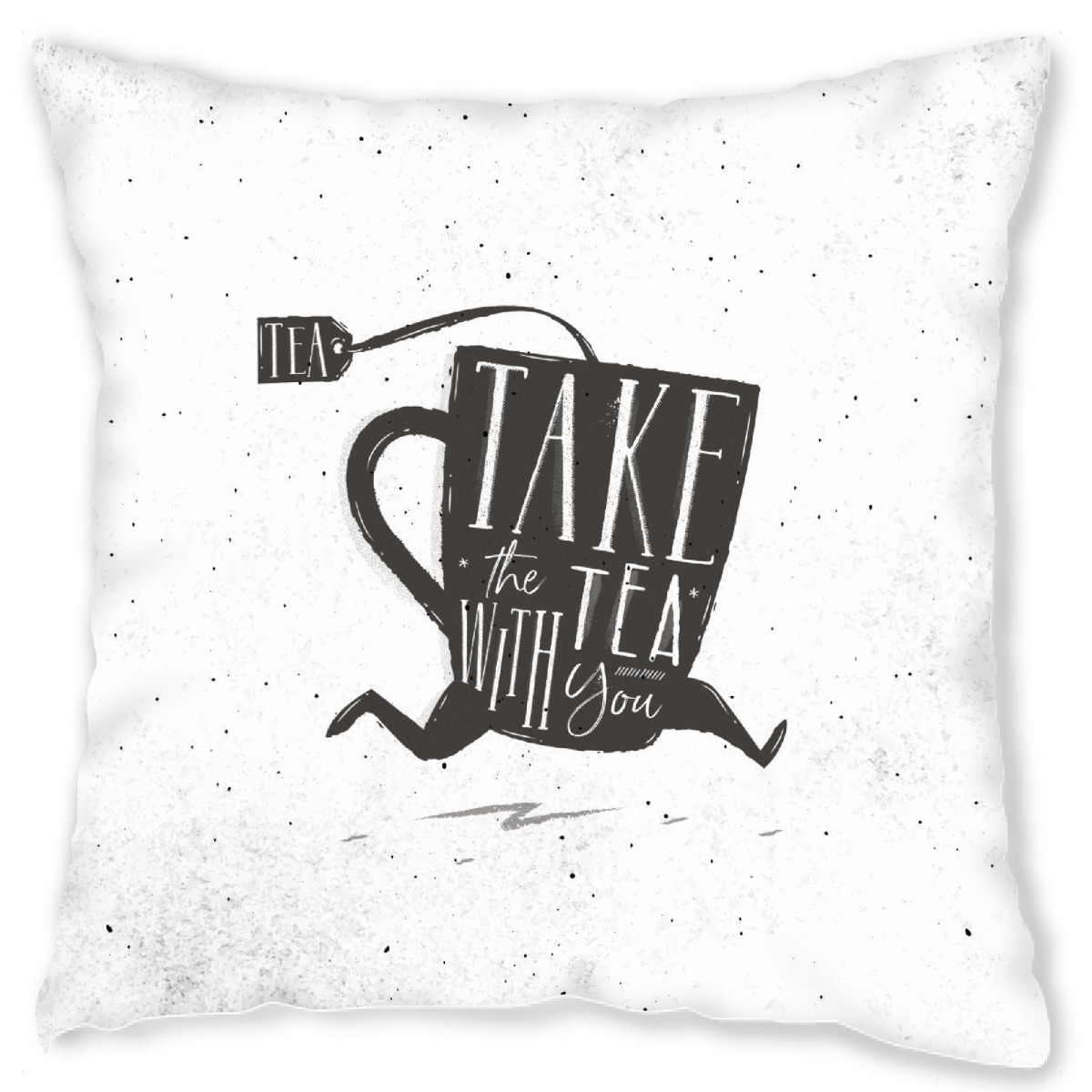 Design-Kissen "Take cup of tea with you" artboxONE - Essen & Trinken - Drink,Illustration,Graphic,Morning,Retro,Cafe,Cup,Mug,Vintage,Old,Dirty,Tea