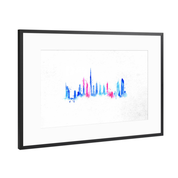 Poster mit Rahmen Schwarz (Metallic) "Silhouette watercolor Dubai" artboxONE - Städte,Städte / Dubai