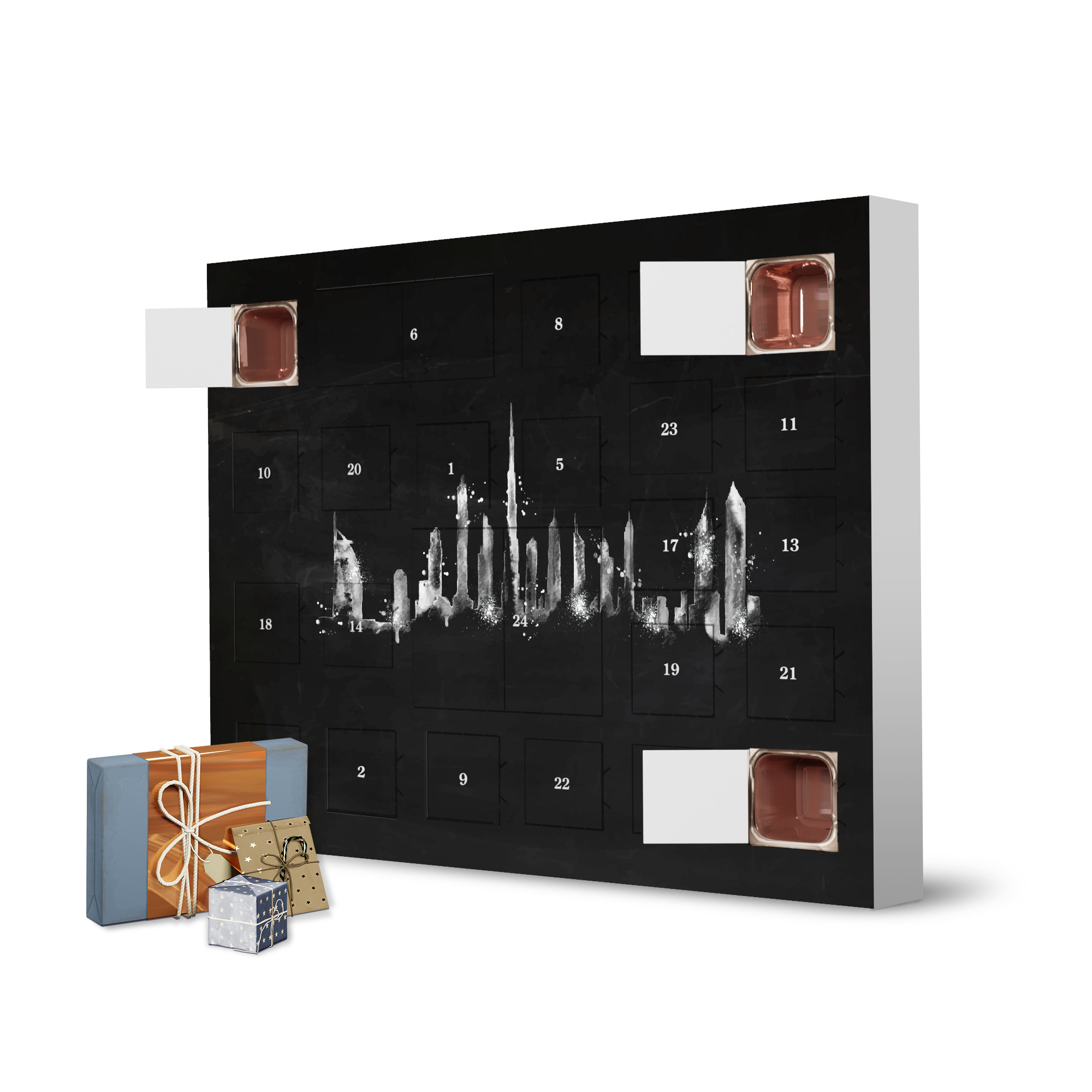 Adventskalender zum Selbstbefüllen Silhouette chalk Dubai artboxONE Adventskalender Schwarzweiß