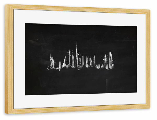 Poster mit Rahmen kiefer "Silhouette chalk Dubai" artboxONE - Schwarzweiß,Städte / Dubai