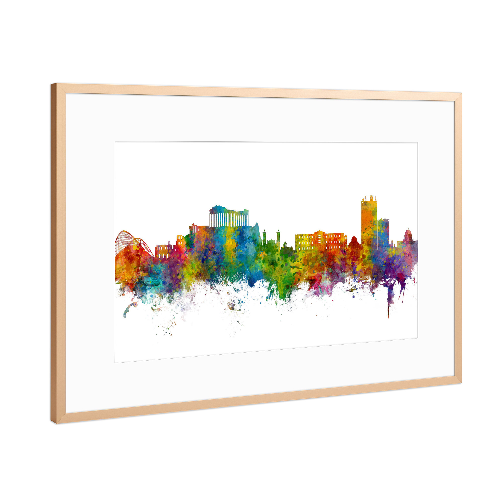 Poster mit Rahmen Kupfer "Athens Greece Skyline" artboxONE - Städte - Athens,Greece,Skyline,Cityscape,Painting,Watercolour,Stadtbild