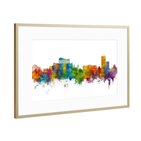Poster mit Rahmen Gold "Athens Greece Skyline" artboxONE - Städte - Athens,Greece,Skyline,Cityscape,Painting,Watercolour,Stadtbild