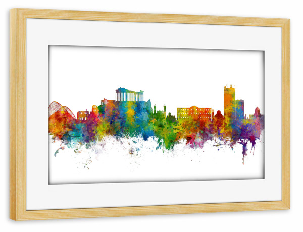 Poster mit Rahmen kiefer "Athens Greece Skyline" artboxONE - Städte - Athens,Greece,Skyline,Cityscape,Painting,Watercolour,Stadtbild