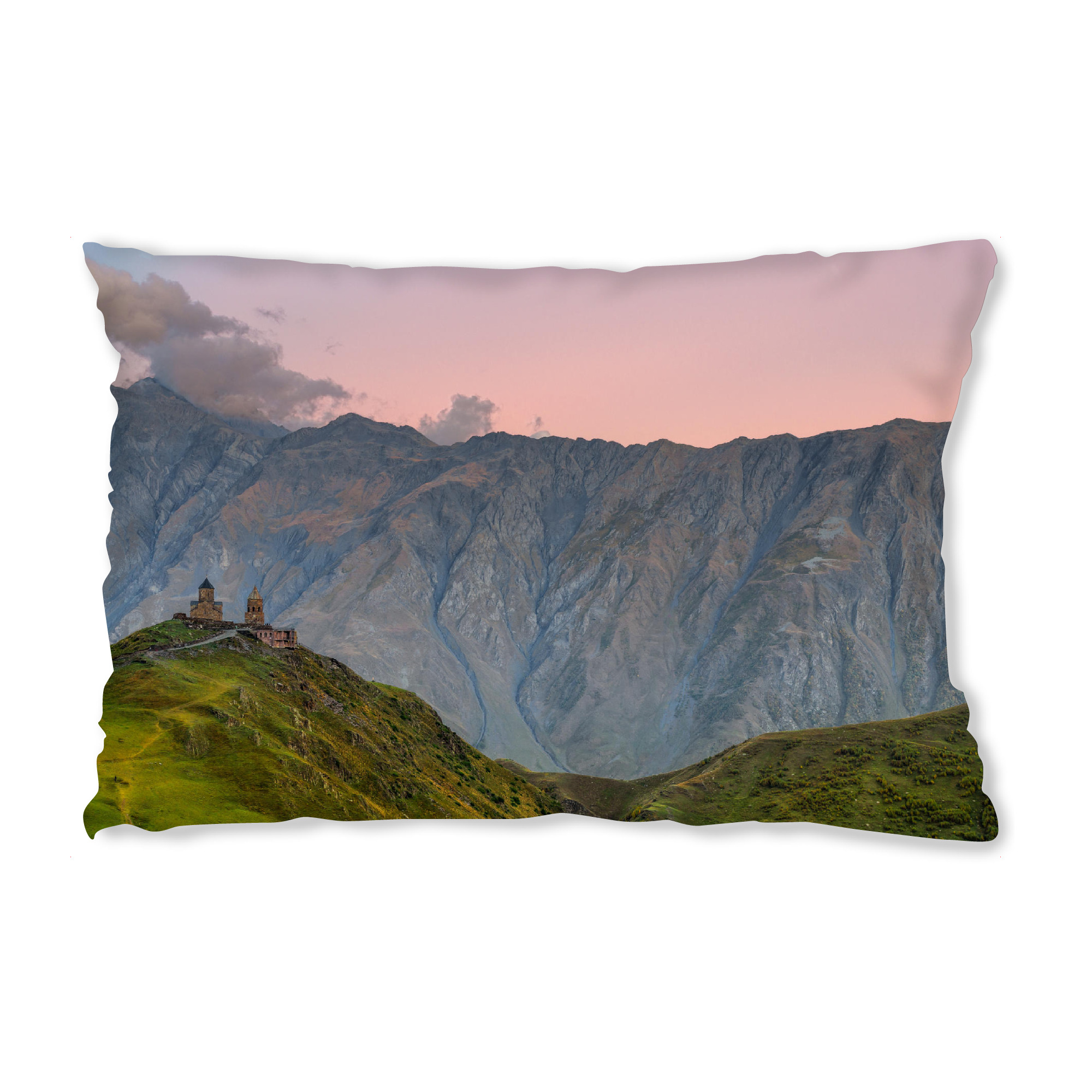Design-Kissen "Holy Georgian Light" artboxONE - Natur,Reise - Georgien,Kazbek,Berge,Sonnenuntergang,Kirche,Natur,Outdoor - Bild georgien