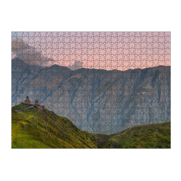 Puzzle Ravensburger "Holy Georgian Light" artboxONE - Natur,Reise - Georgien,Kazbek,Berge,Sonnenuntergang,Kirche,Natur,Outdoor - Bild georgien